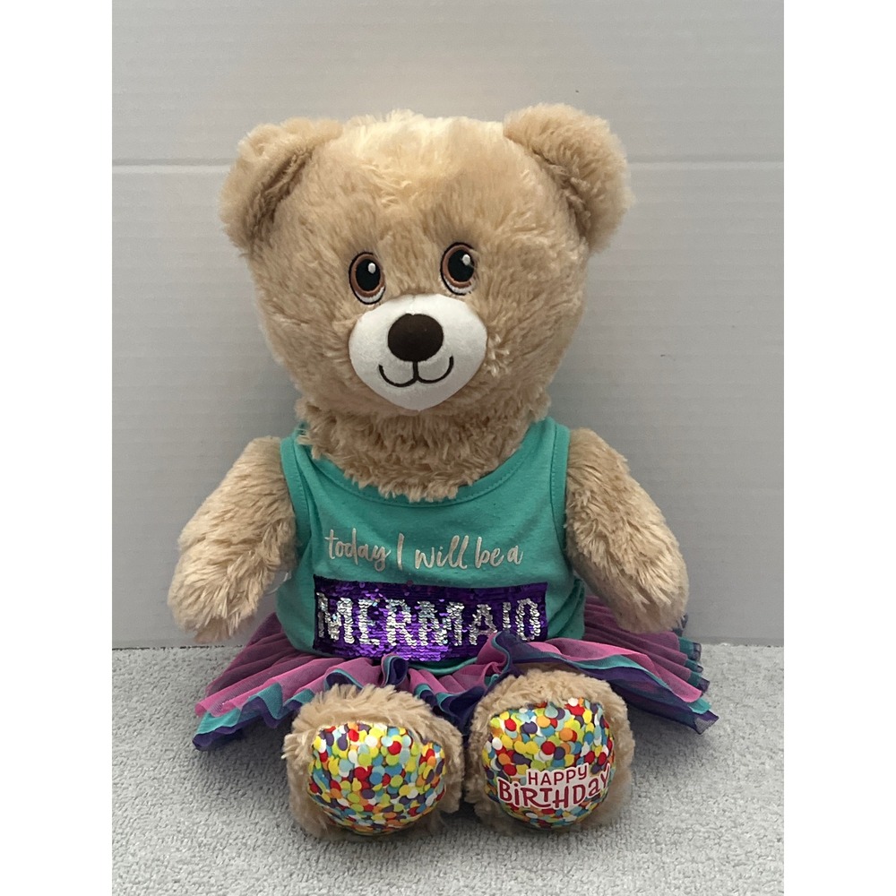 Build-A-Bear Happy‎ Birthday Bear Mermaid Outfit Teal Purple Tutu Plush 15 inch